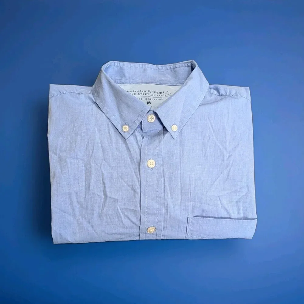 Banana Republic‎ Grant Slim Shirt Mens Medium Light Blue Luxe Stretch Poplin